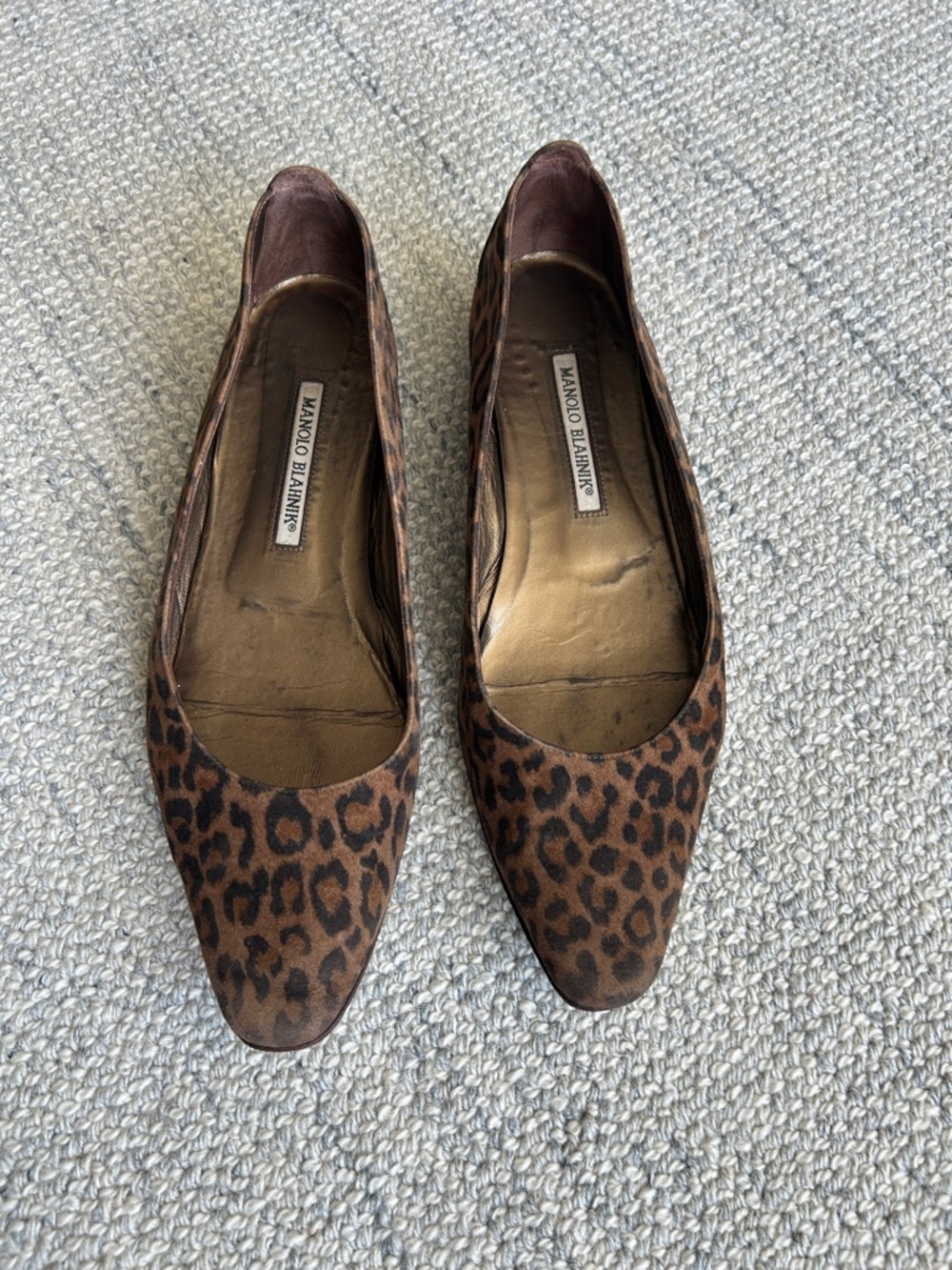 Manolo Blahnik Suede Leopard Print Flats